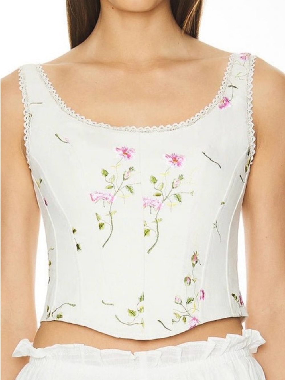 NWT LoveShackFancy Rhapsody Bustier Embroidered Floral Lace Trim Button Up Sz 4